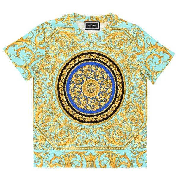 VERSACE Blue Barocco Print T-Shirt
