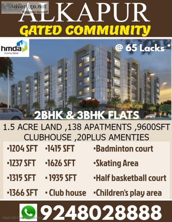 2BHK GATED COMMUNITY FLAT FOR SALE IN ALKAPURIHYDERABAD