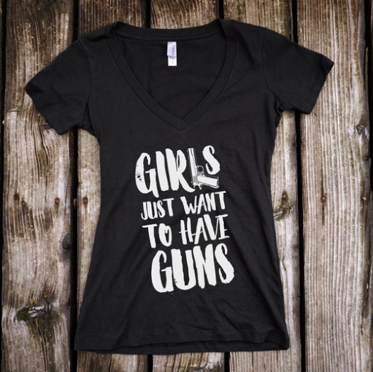 Purchase Guns Deep V-neck Black T-shirt For Girls