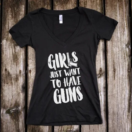 Purchase Guns Deep V-neck Black T-shirt For Girls