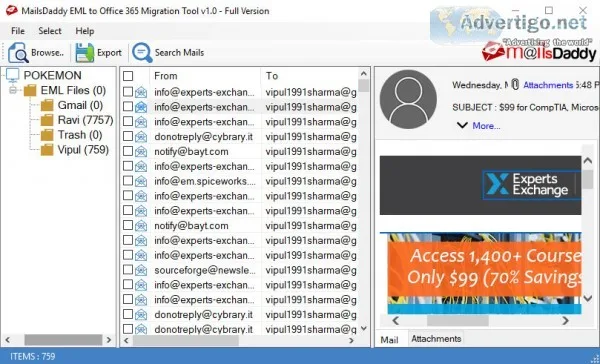 Mailsdaddy eml to office 365 migration 
