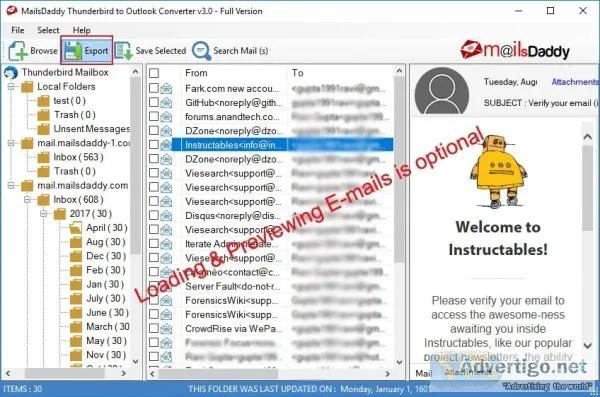 Mailsdaddy thunderbird to outlook 
