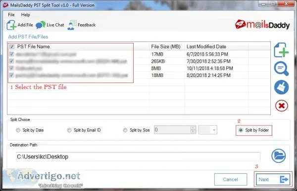 Mailsdaddy pst split tool