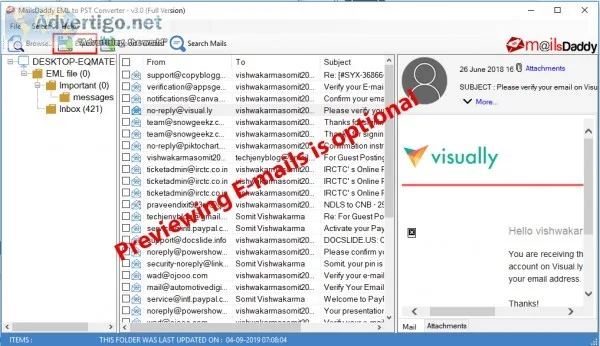 Mailsdaddy eml to pst converter tool