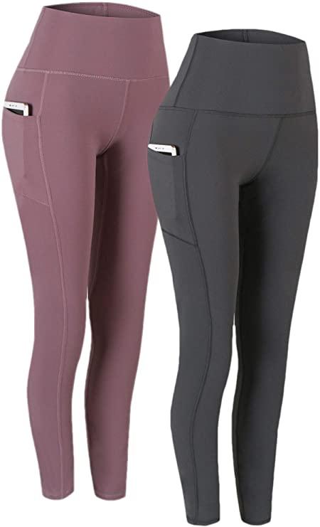 Fengbay 2 Pack High Waist Yoga Pants Pocket Yoga Pants Tummy Con