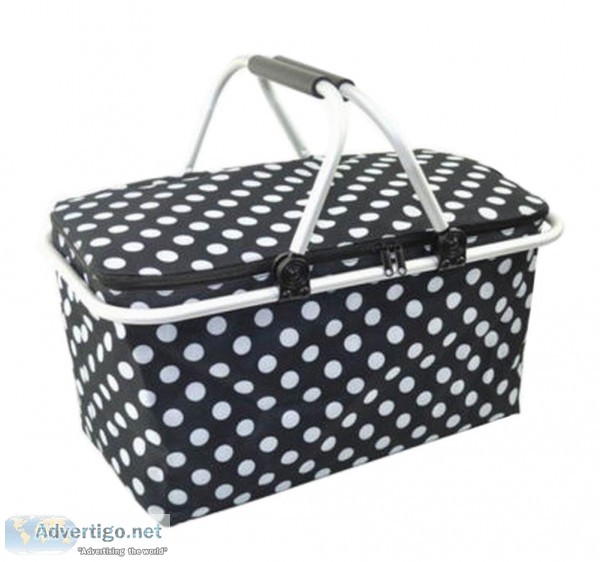[Polka Dot] Collapsible Picnic Basket Insulated Picnic Basket Ta