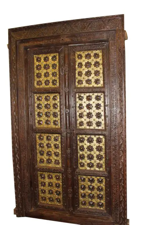 Antique Doors Ganesha Temple Doors Dark Brown Golden Brass India