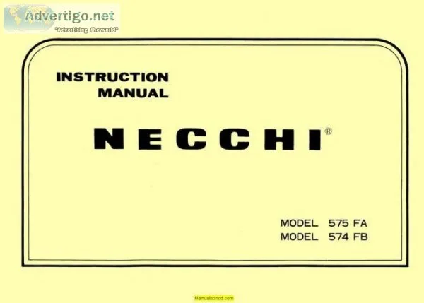 Necchi 574FB &ndash 575FA Sewing Machine Instruction Manual