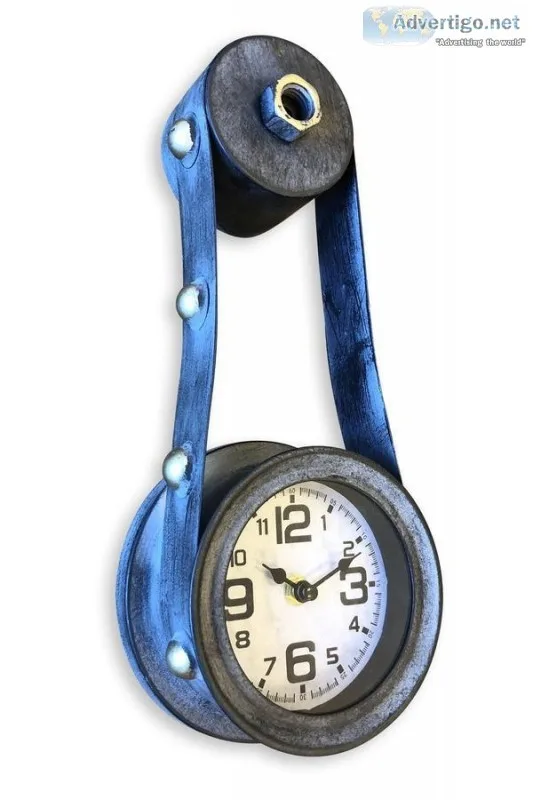 Steampunk Gear Belt Drive Wall Clock - Distress Metal