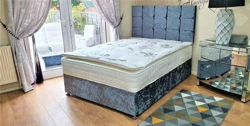 Grey Crushed Velvet Bed