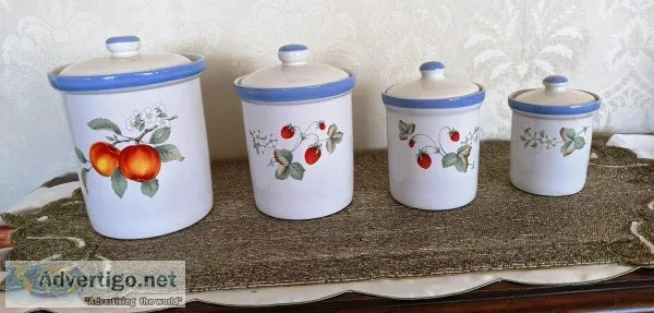 Savoir Vivre Luscious Canister Set 4 Piece Set Blue White Fruit