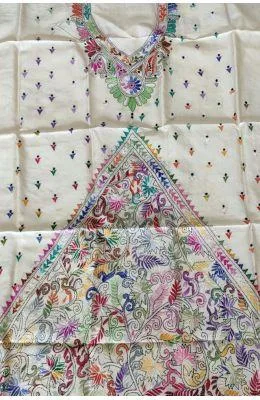 Hand Embroidered Kantha Pure Silk Kurti  Luxurionworld.com
