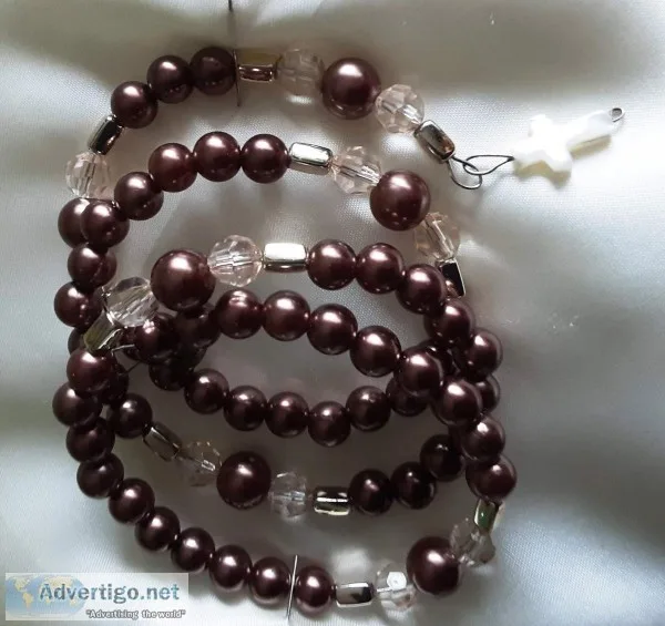 Bronze Coil Wrap Around 5 Decade Rosary Bracelet