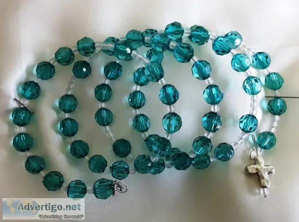 Teal Faceted Coil Wrap Around 5-Decade Rosary Bracelet