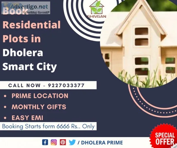 Residential Plots and Land for Sale in Dholera By 6666 Rs EMI