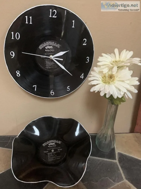 Buffalo 97 Rock vinyl record clock and bowl