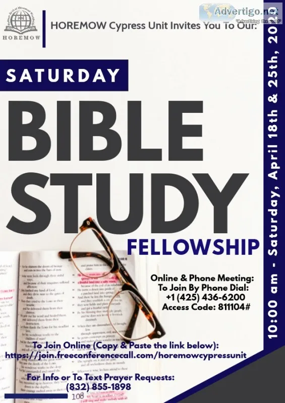 Saturday Online Bible Study Fellowship - April 18th and 25th