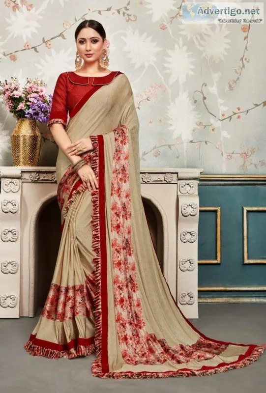 Buy Beige Chiffon Saree at affordable price from Morus