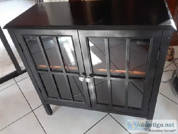 2-Door Glass and Wood Accent Cabinet