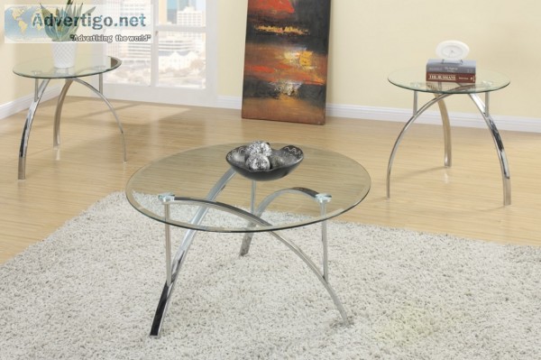 - Modern Chrome 3pc Set Coffee Table 2 End Tables