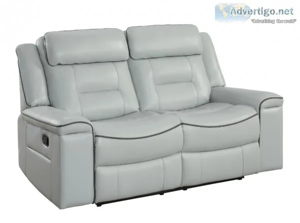 Double Lay Flat Reclining Love Seat Light Gray Leather Gel Match