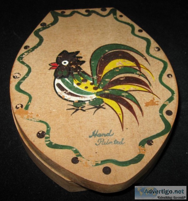 Vintage Green Rooster Hand Painted Hamburger Press Woodpecker Wo