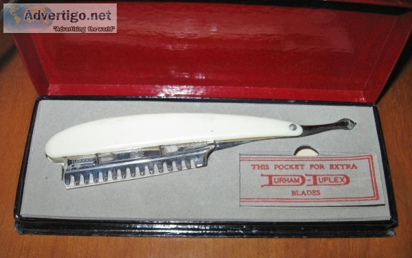 Vintage Durham Duplex Folding Barber Straight Razor Celluloid Ha