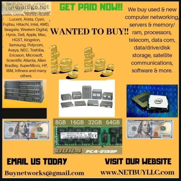  WE BUY USED and NEW COMPUTER SERVERS NETWORKING MEMORY-RAM CPU&
