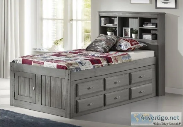 Twin bed with bookcase and drawers
