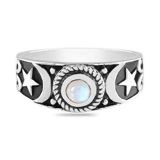 MOONSTONE RING-MOON AND STAR
