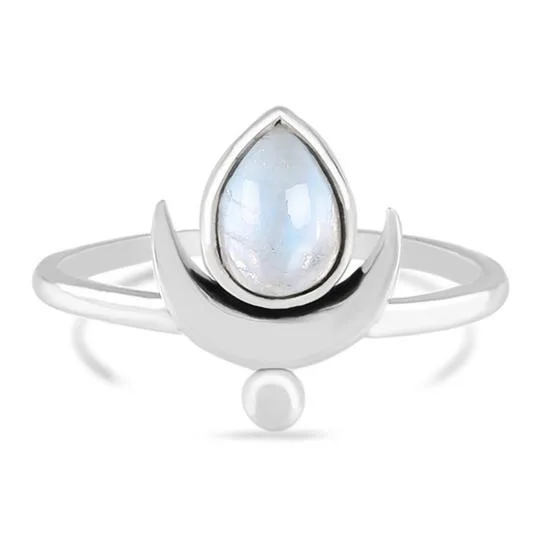MOONSTONE RING-CRESCENT DROPLET