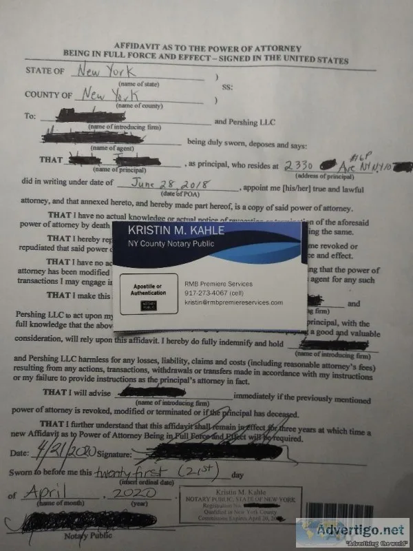 NY POWER OF ATTORNEY VIRTUAL NOTARY SERVICES (917-273-4067)