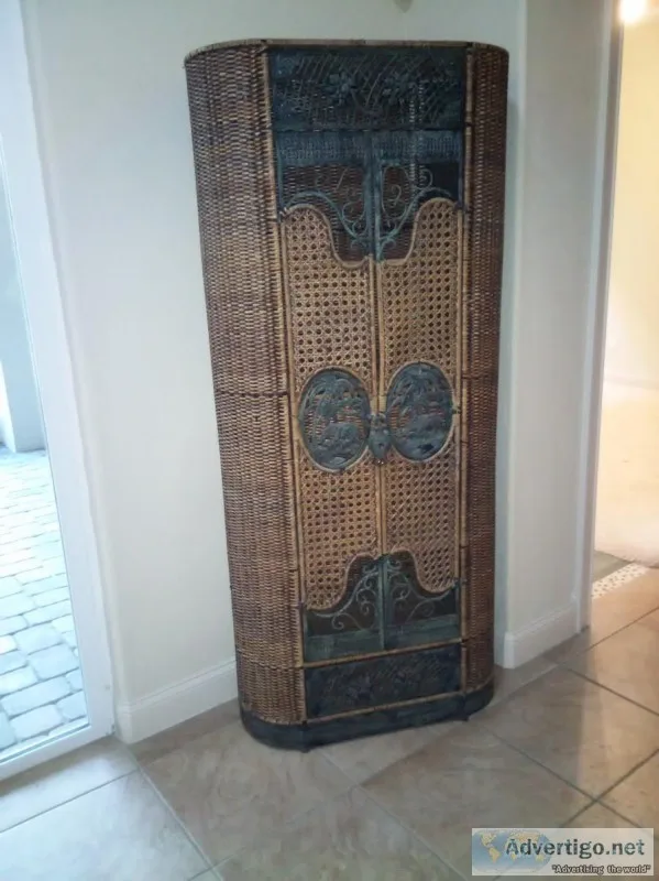 Unique green wicker cabinets set of 3