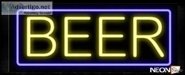 Beer In Yellow And Blue Border Neon Sign