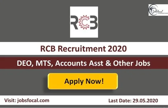 RCB Recruitment 2020 (19) DEO MTS Accounts Asst and Other Jobs A