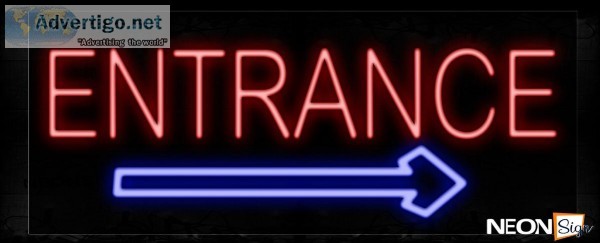 Entrance In Red With Arrow Neon Sign
