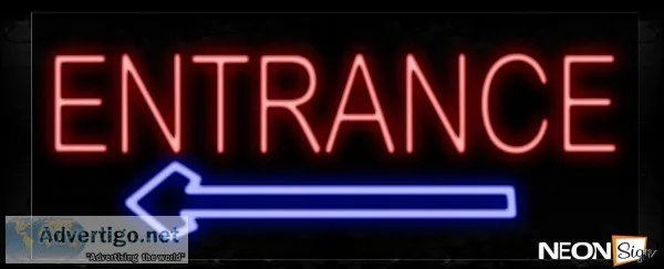 Entrance In Red With Blue Arrow Neon Sign