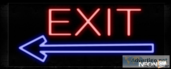 Exit In Red With Blue Arrow Neon Sign