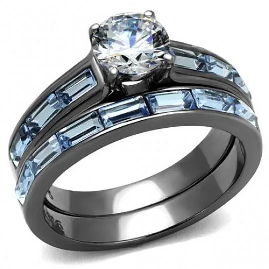 Sky Blue Emerald Cut Wedding Set For Sale  Inspired Silver