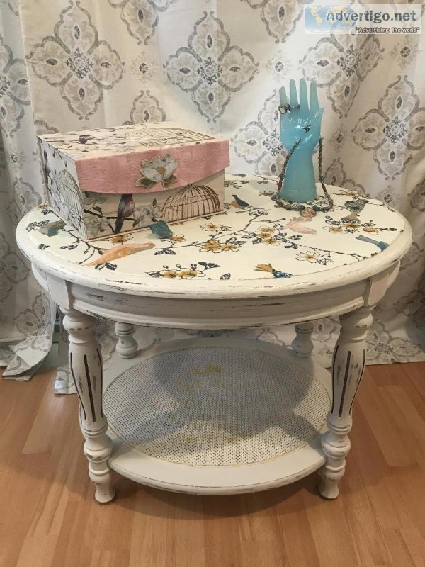 Distressed and Decoupaged End Table