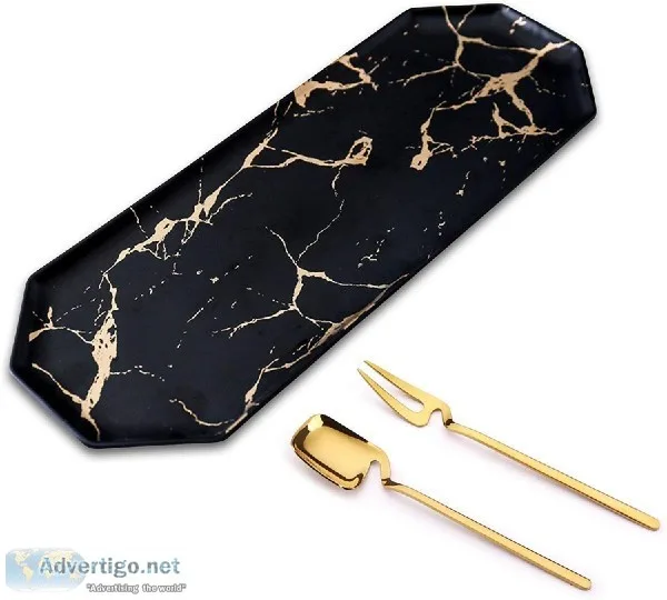Baroque Royal Black Ceramic Party Serving Platter Tray 2-Piece D