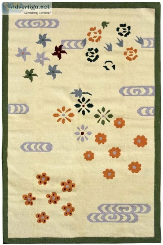 Spring Flowers Handmade Woolen Dhurrie - Rugs and Beyond