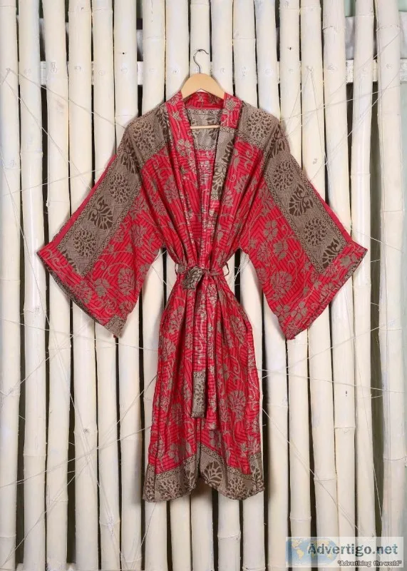 Handmade Indian Silk Kimono Upcycled Recycled Silk Kimono Boho S