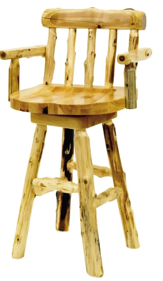Buy Natural Cedar Log Bar Stool with Back and Arms - 30&quot Hei