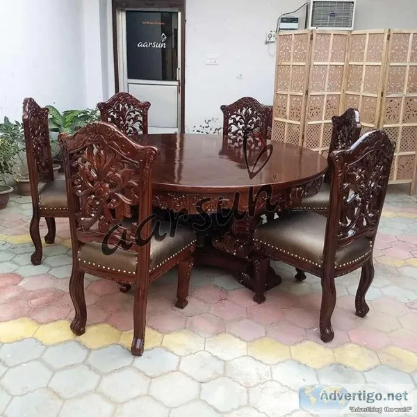 Leather Wooden Dining Set &ndash Dark Finish