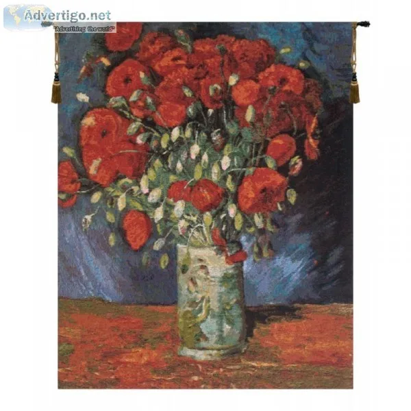 POPPY FLOWERS BELGIAN TAPESTRY WALL HANGING