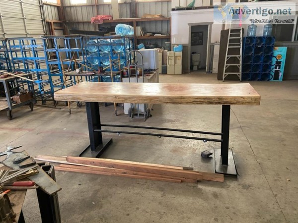 Rustic Redwood and Steel Table