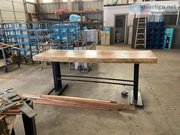 Rustic Redwood and Steel Table