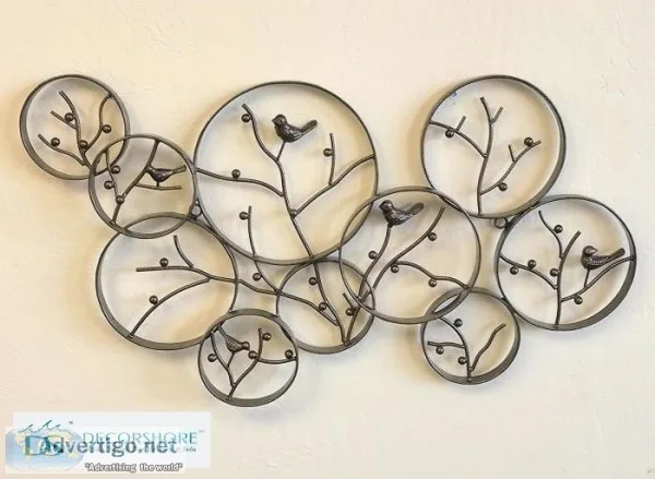Antique Bronze Finish Iron Metal Wall Art With Songbirds In Wint