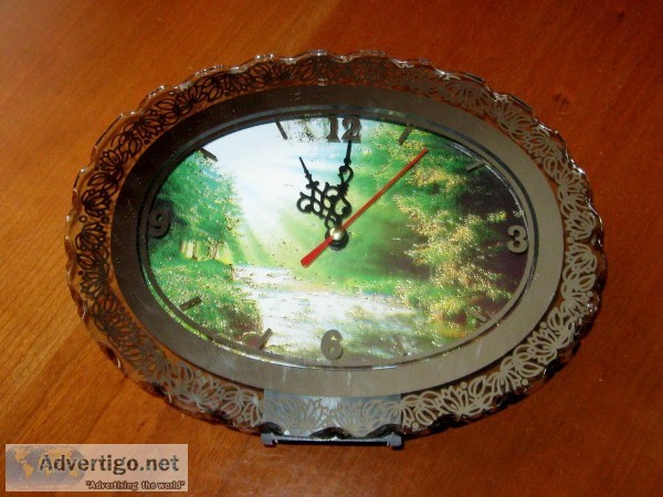 Nature Image River Scenery Glass Floral Design Cover Desk Clock 